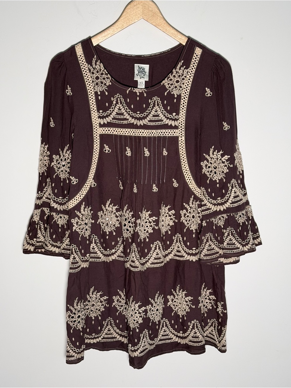 ivy jane Brown Tunic with Cream Embroidery